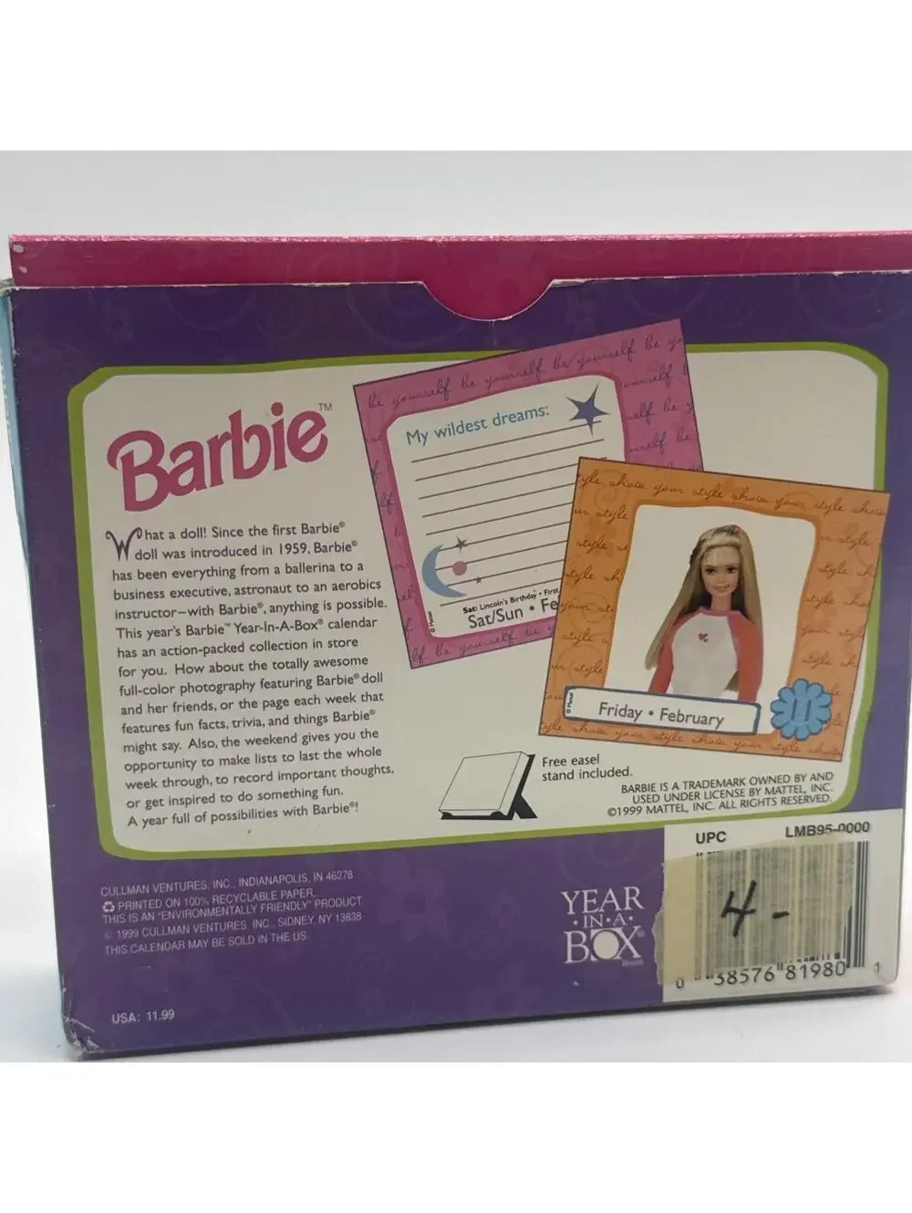 Rare Vintage 2000 Y2K Barbie Year In A Box Desk Calendar W/Fun Things To Do New